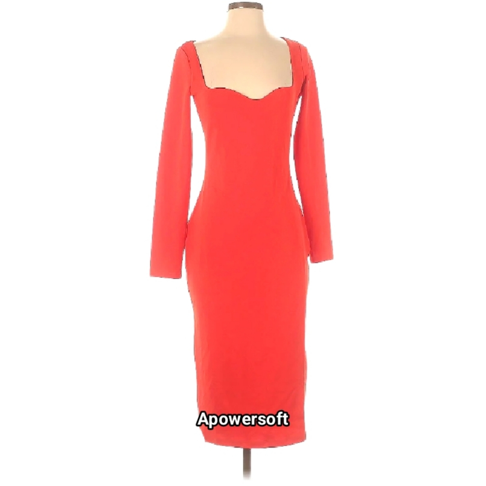 H&M Orange Bodycon Sweetheart Midi Dress Sz S